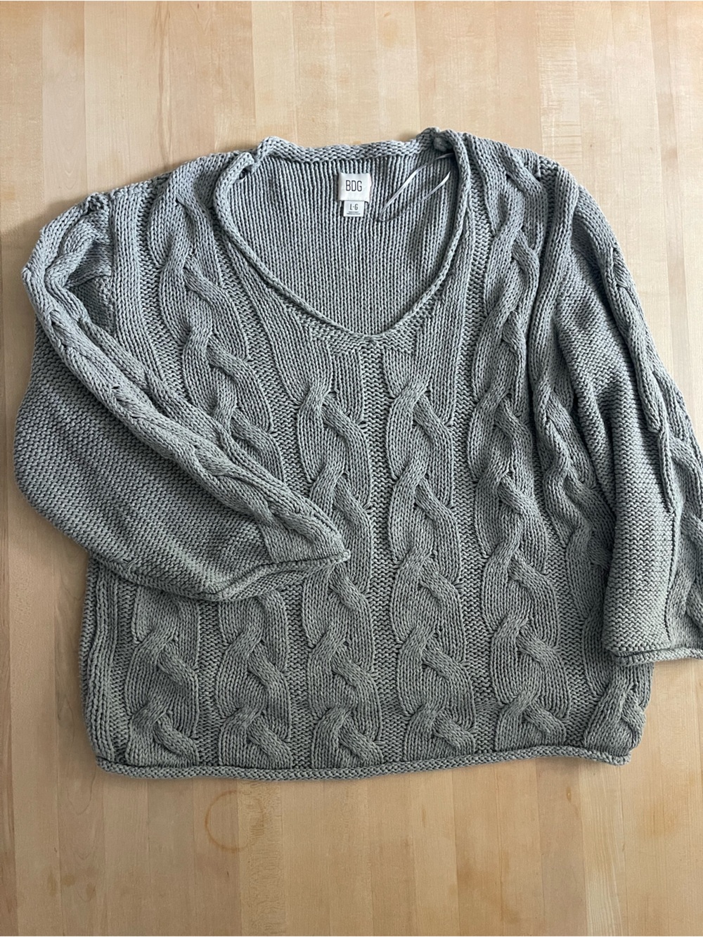 BDG Gray Cable Knit V-Neck Sweater